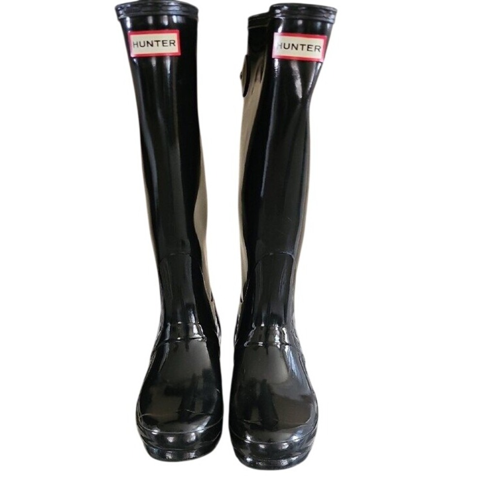 Hunter Original Back Adjustable Tall Gloss Rain Boots Black Size 7 Waterproof